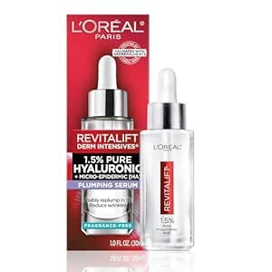 411DbP-XbzL._SX300_SY300_QL70_ML2_ L'Oreal Paris Revitalift 1.5% Pure Hyaluronic Acid Serum for Face, Anti Aging Serum to Hydrate Skin & Reduce Wrinkles, Fragrance Free Skin Care for All Skin Types, 1 Oz