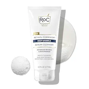 41dzg8Cq95L._SX300_SY300_QL70_FMwebp_ RoC Retinol Correxion Deep Wrinkle Serum Facial Cleanser with Niacinamide for Anti-Aging and Fine Lines, Long-Wear Makeup Remover, Fragrance Free Skin Care, Opthalmologist Tested, 6 Ounces