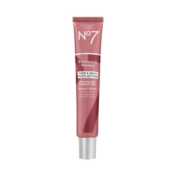 No7 Restore & Renew Multi Action Serum for Face & Neck - Anti Aging Serum for Neck Firming and Tightening - Infused with Hydrating Collagen Peptides & Hyaluronic Acid for Crepey Skin (1.69 Oz)