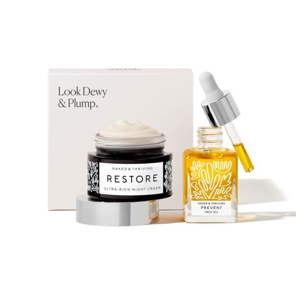 Version 1.0.0 Naked & Thriving The Advanced Anti-Aging Duo: For fewer visible wrinkles | Restore Ultra-Rich Night Cream (50 mL) + Prevent Anti-Aging Face Oil (35 mL)