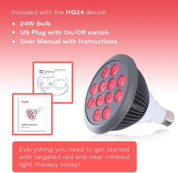 Hooga Red Light Therapy, 660nm 850nm, 12 Dual Chip LEDs, Portable and Targeted High Irradiance for Skin, Pain Relief, Anti-Aging, Muscle Recovery, Sleep - Power Cord & Base Included, HG24