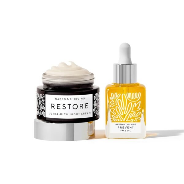 Version 1.0.0 Naked & Thriving The Advanced Anti-Aging Duo: For fewer visible wrinkles | Restore Ultra-Rich Night Cream (50 mL) + Prevent Anti-Aging Face Oil (35 mL)