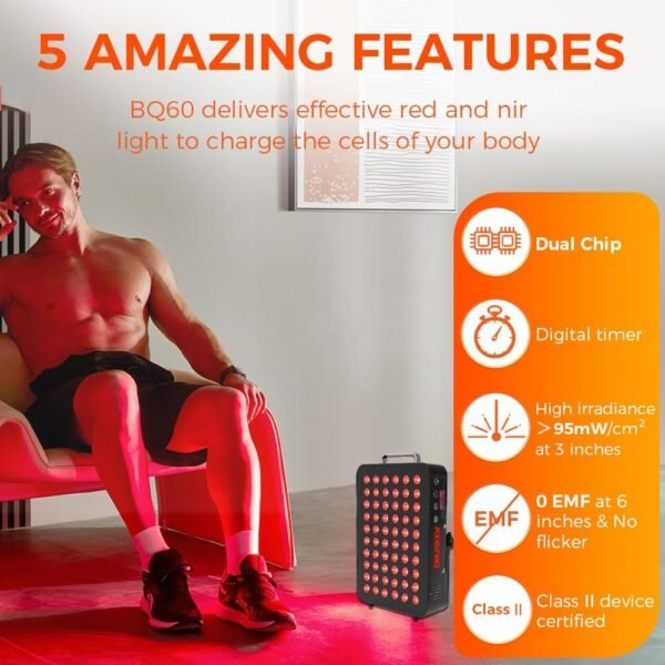 61BQK6J2U9L._AC_SL1000_ BestQool Red Light Therapy, Dual Chip Clinical Grade LED Device with Near-Infrared Light 660nm 850nm High Power Panel, Ideal for Body, Face, Recovery, Improve Sleep, Skin Health, 105W (Black 60)