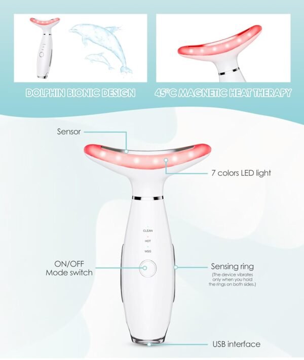 61HHaPaJfYL._SL1500_ 7 Color Neck Face Massager - Facial Massager Tool for Skin Care at Home, Vibrating Face Massager with Thermals, Galvanic Machines White