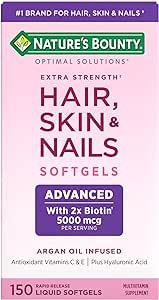 Nature's Bounty Advanced Hair, Skin & Nails, Argan-Infused Vitamin Supplement with Biotin and Hyaluronic Acid, 150 Rapid Release Softgels, 50 Total Servings
