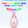 Red-Light-Therapy-for-Face-and-Neck, 7 Color Face Massager Tool for Wrinkles, Double Chin, Vibrating Facial Massager with Thermals for Skin Care, Glossy Pink
