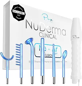 NuDerma Clinical Skin Therapy Wand - Portable Skin Therapy Machine w 6 Fusion Neon + Argon Wands – Anti Aging - Clarifying - Skin Tightening & Radiance - Wrinkle Reducing