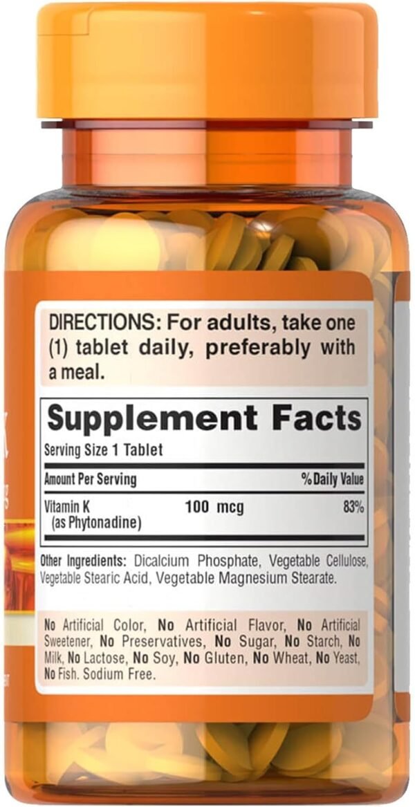 61avHGcJvkL._AC_SL1500_ Puritan's Pride Premium Vitamin K 100mcg, Dietary Supplement for Bone, Joint, and Blood Clotting Health Support, 100 Day Supply, 100 Tablets