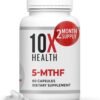 61pM0zRYs-L._AC_SL1500_ 10X Health 5-MTHF Methylfolate - Methylated Folate & Magnesium for Brain, Heart Health, DNA & Neurotransmitter Synthesis - Bioavailable Methyl Folate Supplement - Methylfolate Supplement 60 Capsules