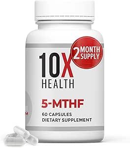 61pM0zRYs-L.__AC_SX300_SY300_QL70_ML2_ 10X Health 5-MTHF Methylfolate - Methylated Folate & Magnesium for Brain, Heart Health, DNA & Neurotransmitter Synthesis - Bioavailable Methyl Folate Supplement - Methylfolate Supplement 60 Capsules