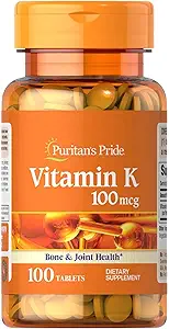 61zTgDri-KL.__AC_SX300_SY300_QL70_FMwebp_ Puritan's Pride Premium Vitamin K 100mcg, Dietary Supplement for Bone, Joint, and Blood Clotting Health Support, 100 Day Supply, 100 Tablets