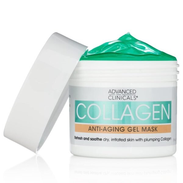 712E8ANuLmL._SL1500_ Advanced Clinicals Collagen Gel Facial Mask Anti Aging Skin Care Moisturizer W/Coconut Oil & Rosewater, Skin Plumping Face Mask Reduces Wrinkles, Dry Skin, & Fine Lines, Large 5 Fl Oz (Pack of 1)