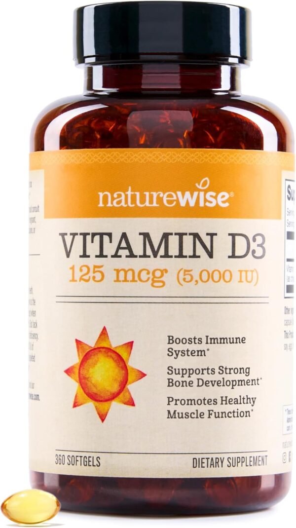 7162k36ybFL._AC_SL1500_ NatureWise Vitamin D3 5000iu (125 mcg) 1 Year Supply for Immune Support, Healthy Muscle Function, and Bone Health - Non-GMO, Gluten Free in Organic Extra Virgin Olive Oil, (Mini Softgel), 360 Count