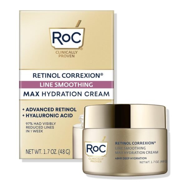 717wAPpsTRL._SL1500_ RoC Retinol Correxion Max Daily Hydration Anti-Aging Face Moisturizer with Hyaluronic Acid, Oil Free Skin Care Cream for Fine Lines, Dark Spots, Post-Acne Scars, 1.7 Ounces (Packaging May Vary)