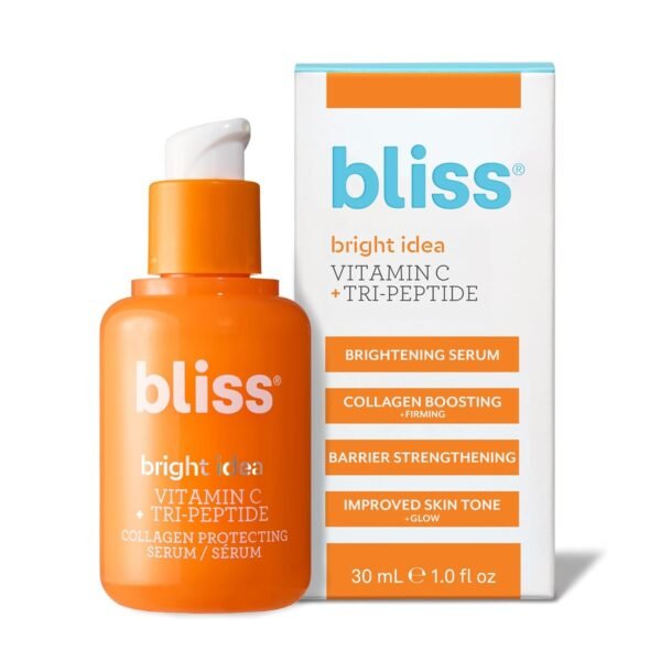 Bliss Vitamin C + Tri-Peptide Bright Idea Serum – 15% Brightening + Barrier Boost Complex for Radiant, Firm Skin – Anti-Aging Face Serum Boosts Collagen & Elasticity - 1 fl oz