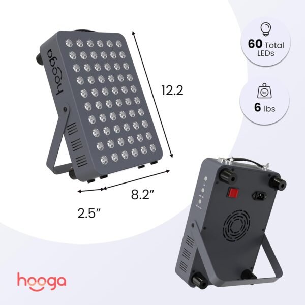 Hooga Red Light Therapyfor Face & Body, 60 LEDs, 660nm Red 850nm Near Infrared with Timer for Pain Relief, Skin Health, Anti-Aging, Sleep, Energy & Recovery, Includes Hanging Kit & Handle - HG300