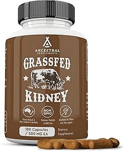 71GziYqziL._AC_SY300_SX300_ Ancestral Supplements Grass Fed Beef Kidney Supplement, 3000mg, DAO Enzyme Supplement, Kidney Support for Urinary and Histamine Health, Selenium, B12, Non GMO, 180 Capsules