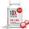 71Nff5ezdBL._AC_SL1500_ 10X Health Vitamin D3 5000 IU & K2 MK7 - Menaquinone 7, High-Potency D3 K2 Vitamin Supplement for Bone Health, Heart and Teeth - 125 mcg Vitamin D & 90 mcg Vitamin K2-60 Capsules