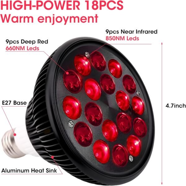 Red Light Therapy Lamp-54W 18 LED Infrared Light Therapy Device with Adjustable Lamp Holder, 660nm Red and 850nm Near Infrared for Face Body