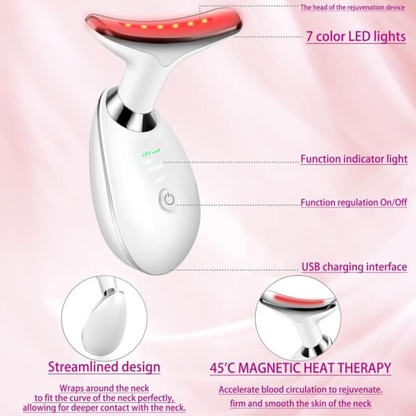 71WhxyvA2L._SL1500_ VGY Face and Neck Massager Tool, 7-in-1 Color Red-Light-Therapy Wand for Skin Care, White