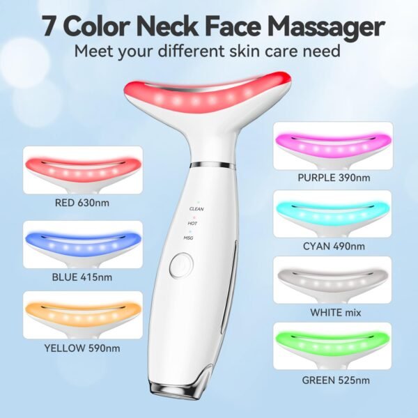 Version 1.0.0 7 Color Neck Face Massager Tool, Facial Massager for Skin Care at Home, Face Sculpting Tool with Thermals, Vibration (White)