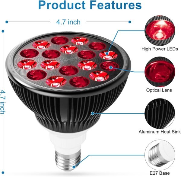 wolezek Red Light Therapy Bulb, 18 LEDs Red Light for Body and Face with 660nm and 850nm Near-Infrared Combo Wavelength, Infrared Light Therapy Lamp Device for Skin Care Pain Relief (Only Bulb)