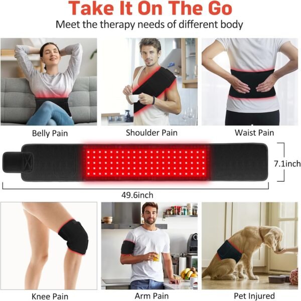 Red Light Therapy for Body, Infrared Light Therapy for Shoulder Waist Muscle Pain Relief, Upgraded 3 in 1 Led Beads, 660nm Red Light &850nm Near Infrared Light Therapy Belt Wrap Timer Remote Control