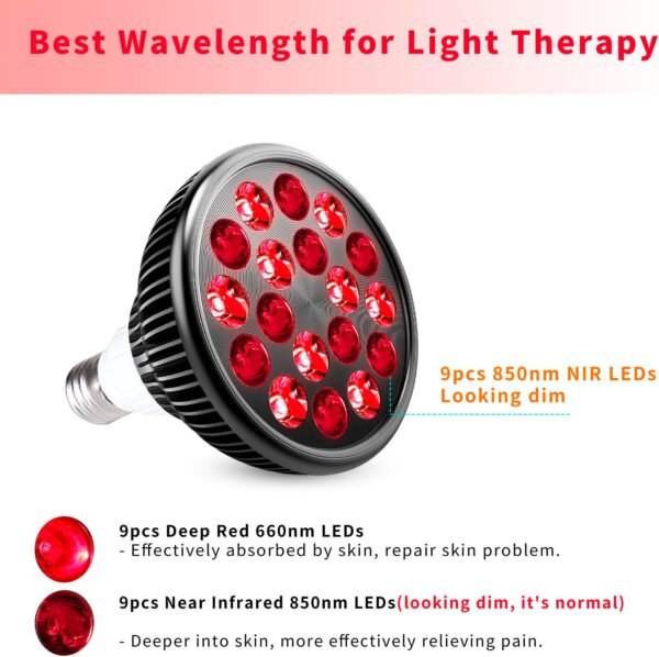 wolezek Red Light Therapy Bulb, 18 LEDs Red Light for Body and Face with 660nm and 850nm Near-Infrared Combo Wavelength, Infrared Light Therapy Lamp Device for Skin Care Pain Relief (Only Bulb)