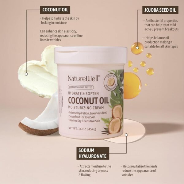 71y3S-gVBDL._SL1500_ NATURE WELL Hydrate & Soften Coconut Oil Moisturizing Cream for Face, Body, & Hands, Non-Greasy, Intense Hydration & Luxurious Feel, Revives Dry & Sensitive Skin, Superfood for Your Skin, 16 Oz