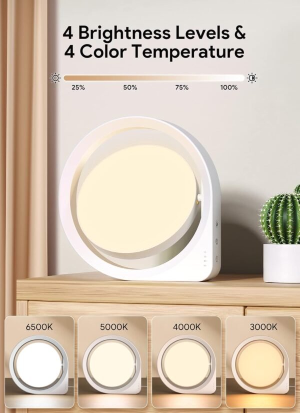 MediAcous Light Therapy Lamp, UV-Free 11000Lux Therapy Light, Happy Lamps with 4 Brightness Levels & Color Temperature & Timer, Daylight Lamp with Memory Function for Home/Office/Decoration