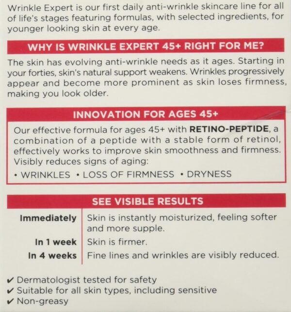 L'Oreal Paris Wrinkle Expert 45+ Anti-Aging Face Moisturizer with Retino-Peptide, Non-Greasy, Suitable for Sensitive Skin, 1.7 fl. Oz