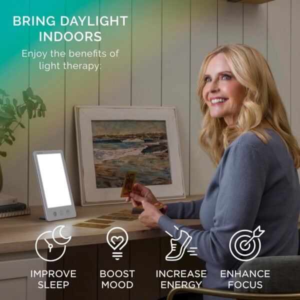 81L-mYYYfhL._AC_SL1500_ Verilux HappyLight Touch Plus - Light Therapy Lamp with 10,000 Lux, UV-Free, LED Bright White Light with Adjustable Brightness, Color, Countdown Timer, & Detachable Stand - Boost Mood, Sleep, & Focus