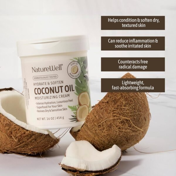 81WP77XNZ6L._SL1500_ NATURE WELL Hydrate & Soften Coconut Oil Moisturizing Cream for Face, Body, & Hands, Non-Greasy, Intense Hydration & Luxurious Feel, Revives Dry & Sensitive Skin, Superfood for Your Skin, 16 Oz