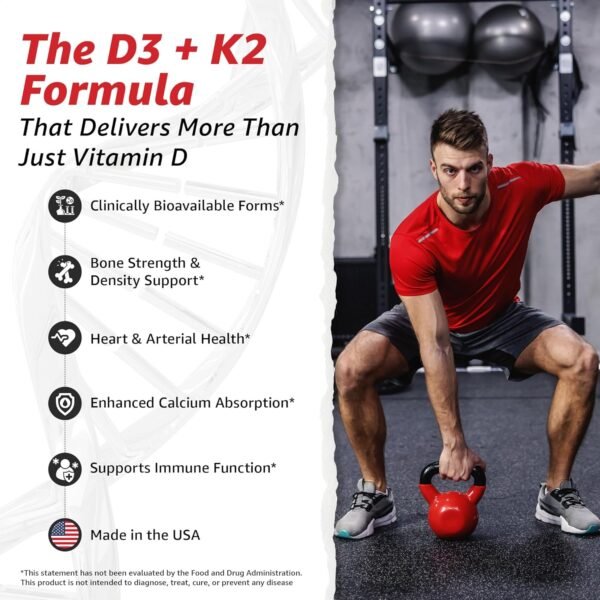 81gksr3a6ML._AC_SL1500_ 10X Health Vitamin D3 5000 IU & K2 MK7 - Menaquinone 7, High-Potency D3 K2 Vitamin Supplement for Bone Health, Heart and Teeth - 125 mcg Vitamin D & 90 mcg Vitamin K2-60 Capsules