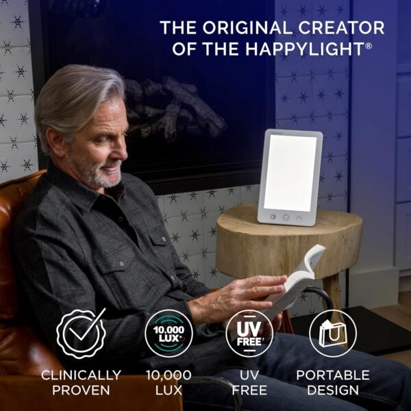 81heMiokgOL._AC_SL1500_ Verilux HappyLight Touch Plus - Light Therapy Lamp with 10,000 Lux, UV-Free, LED Bright White Light with Adjustable Brightness, Color, Countdown Timer, & Detachable Stand - Boost Mood, Sleep, & Focus