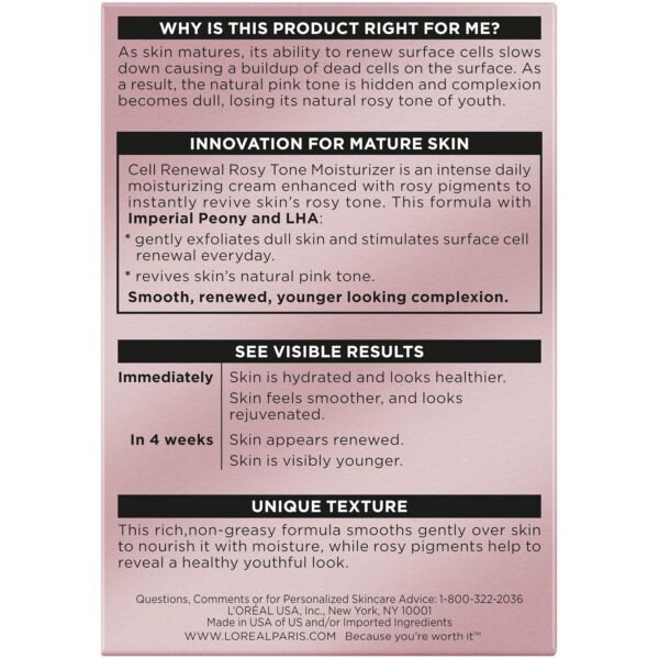 L'Oreal Paris Age Perfect Rosy Tone Anti-Sagging Face Moisturizer, Renew & Revive Healthy Tone, 1.7 oz (Packaging May Vary)